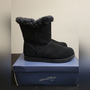 Women's Black Genuine Suede Faux Fur Lined Boots